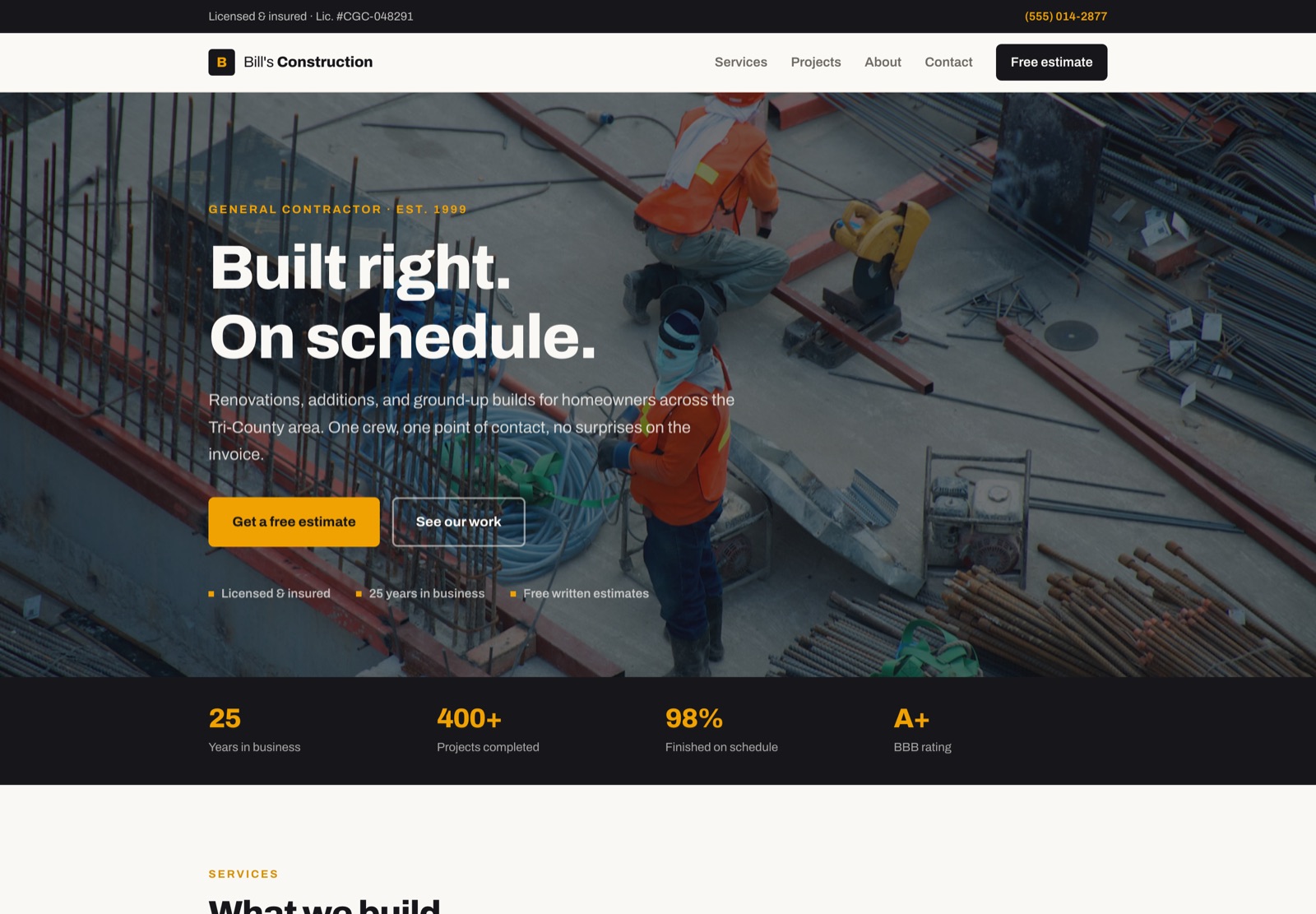 Bill's Construction homepage