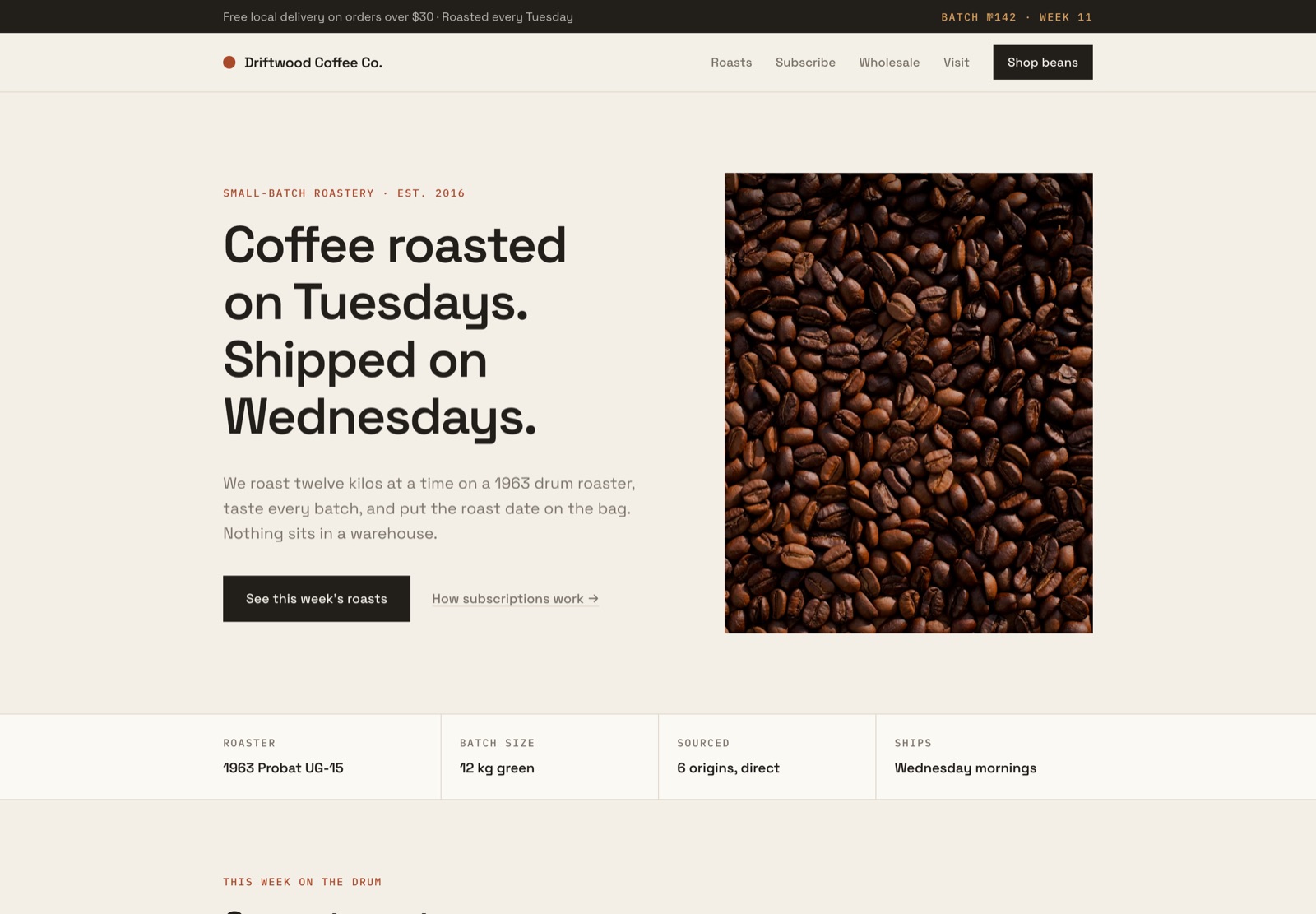 Driftwood Coffee Co. homepage