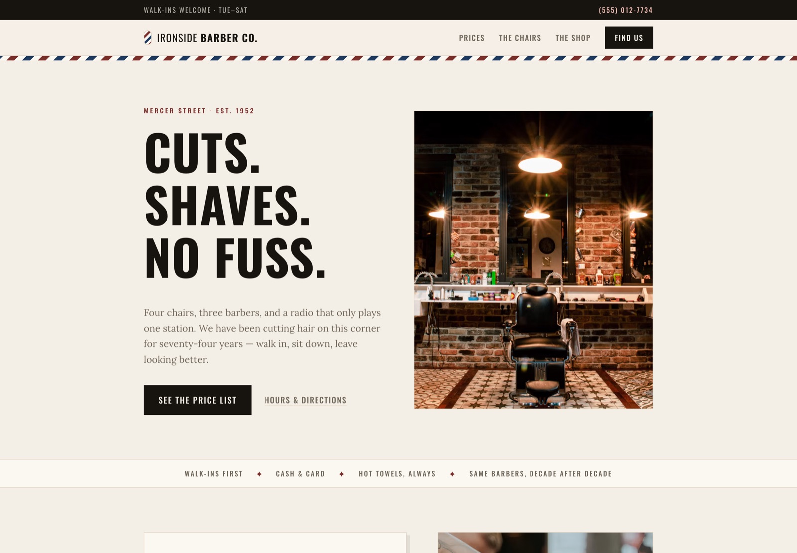 Ironside Barber Co. homepage