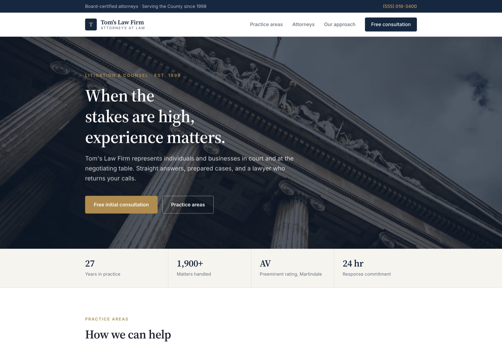 Tom's Law Firm homepage
